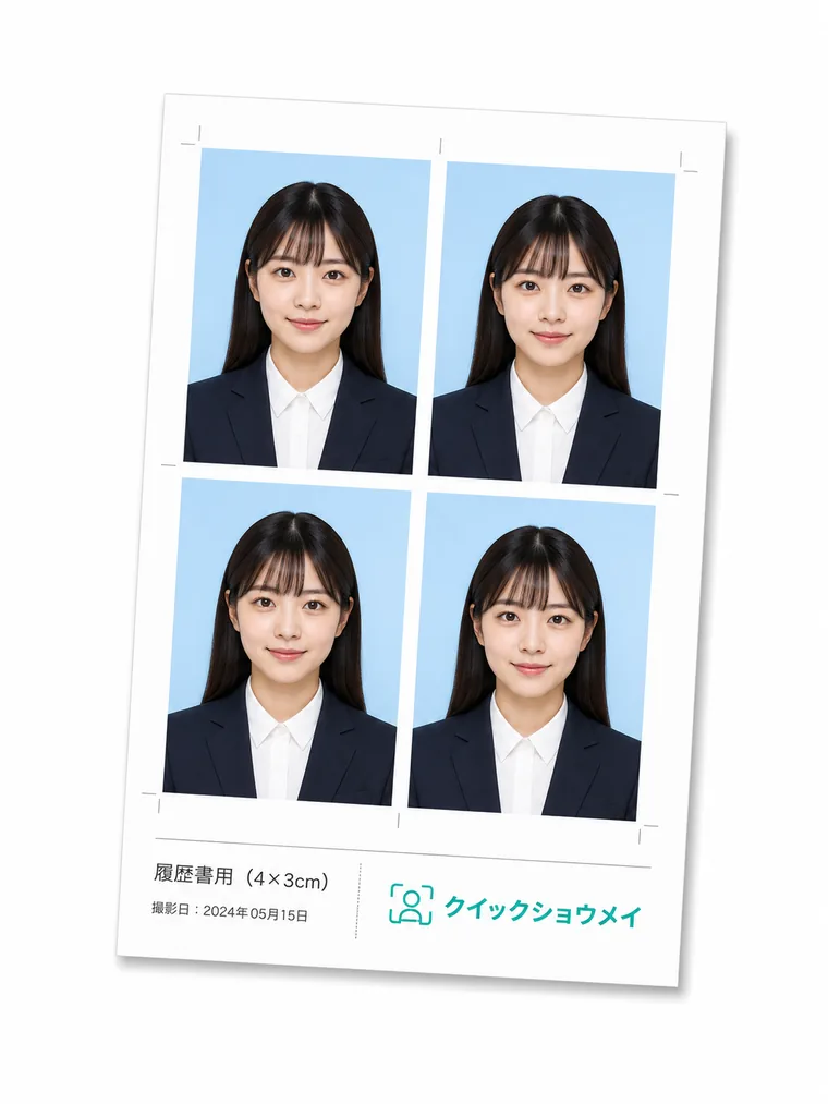 履歴書用の証明写真を4枚配置した印刷シート